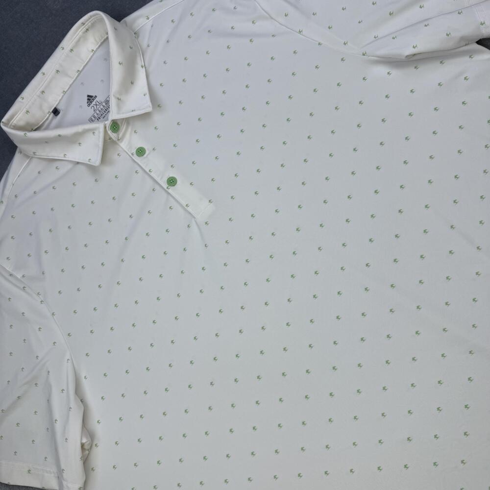 Adidas Polo Shirt Mens 2XL White Green AOP Trees Primegreen Golf GU0437